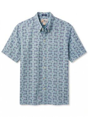Reyn Spooner Classic Fit Aloha Shirt – Blue Flourish Geo Print – Spooner Kloth